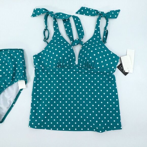 Polka Dot Tankini Swimsuit Womens Small Emerald Push Up Bathing Suit Cruise - Picture 16 of 16